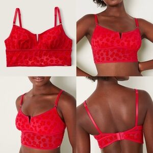 PINK Red Floral Smocked Mesh Bralette, Size Large